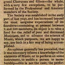 Musical Fund Society of Philadelphia, notice on first public concert, April 21, 1821