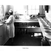 Cannery worker in sample room.