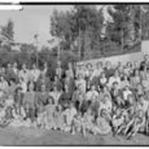 Group portrait of attendees at religious meeting in Beulah Park