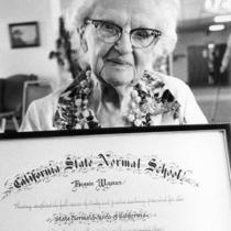 Bessie Wyman with diploma.