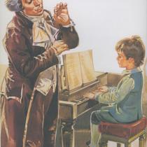 Young Beethoven receives instruction from his father