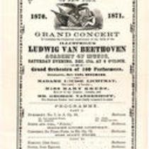 Grand concert to celebrate the centennial anniversary of the birth of the illustrious Ludwig van Beethoven, Academy of Music, Saturday evening, Dec. 17th, at 8 o'clock [1870]
