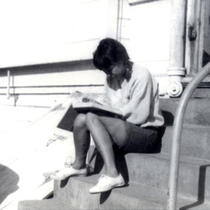 Patricia Whiting studying on the farm