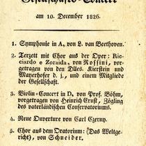 Second Gesellschafts Concert on December 10, 1826