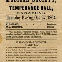  First grand sacred concert of the Beethoven Musical Society at Temperance Hall, Manayunk, Philadelphia, Pennsylvania, October 27, 1864