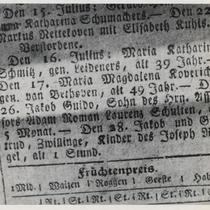 Obituary notice for Beethoven’s mother, July 16, 1787