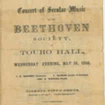  Grand concert of secular music by the Beethoven Society at Touro Hall, Wednesday evening, May 30, 1860