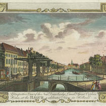 A perspective view of the new drawbridge, canal, & great orphan house at the Hague, a celebrated town in Holland