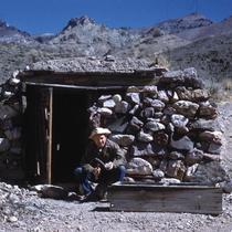 Professor at miner's cabin, Titus Canyon