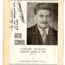 Cover of concert program autographed by Artur Schnabel]