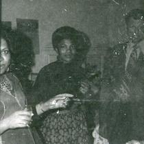 A woman and man with Betty Baldwin at the 1973 YWCA annual meeting