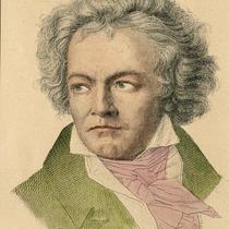 Color lithograph of Beethoven portrait by Reyher
